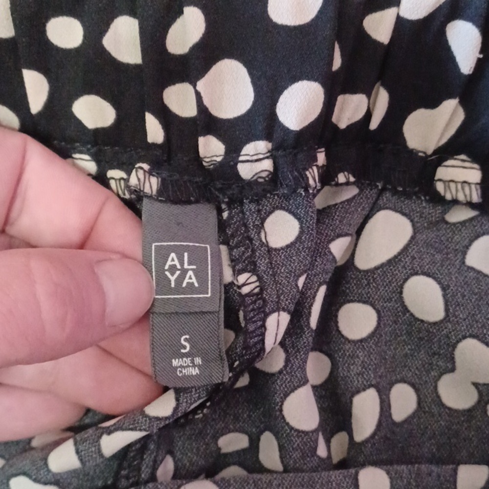 Alya Black And Cream Spotted High Waisted Paperbag Wide Leg Palazzo Pants Size S - Picture 2 of 14
